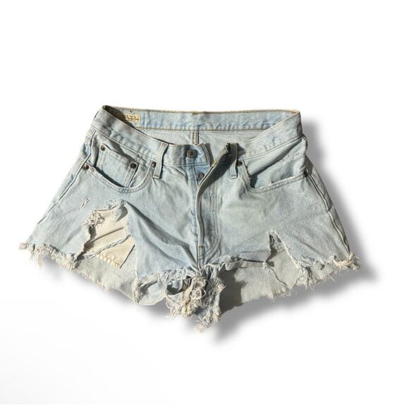 Levi's Sz 30" Waist 501 Distressed High Rise Cutoff Denim Shorts Button Fly 150P - Picture 1 of 5